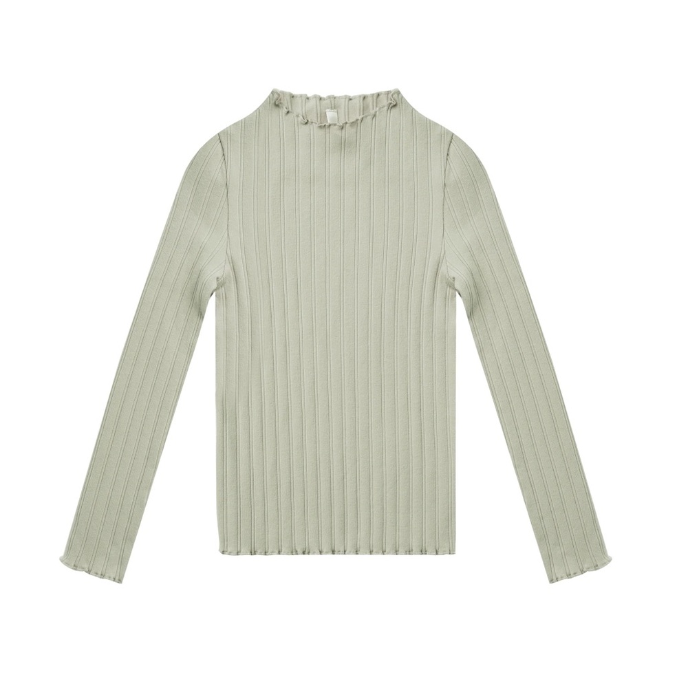 RYLEE & CRU Ribbed Long Sleeve Green Lettuce Trim Fitted Long Sleeve